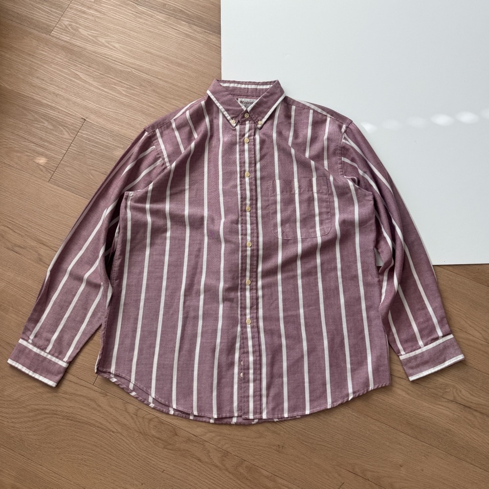 Vintage Red White Striped Button Down Shirt Long Sleeve Preppy Windridge Mervyns